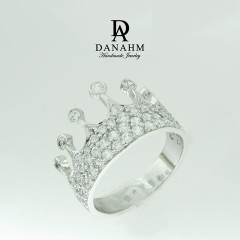 Image of White Gold Silver Queen Ring with Desert Diamonds, Princess Ring, Crown Ring