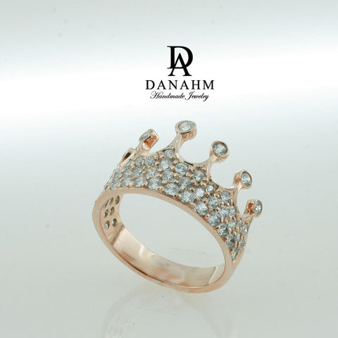 Image of Rose Gold Silver Queen Ring with Desert Diamonds, Princess Ring, Crown Ring