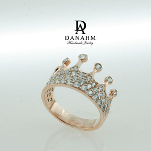 Rose Gold Silver Queen Ring with Desert Diamonds, Princess Ring, Crown Ring