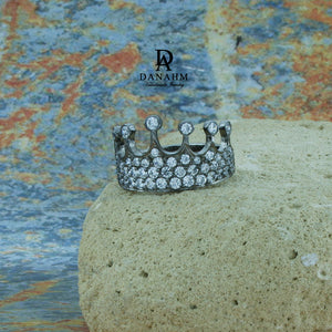 Black Silver Queen Ring with Desert Diamonds, Princess Ring, Crown Ring