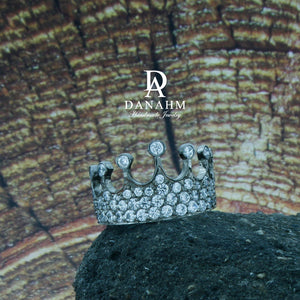 Black Silver Queen Ring with Desert Diamonds, Princess Ring, Crown Ring