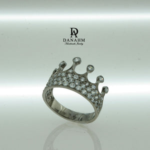 Black Silver Queen Ring with Desert Diamonds, Princess Ring, Crown Ring