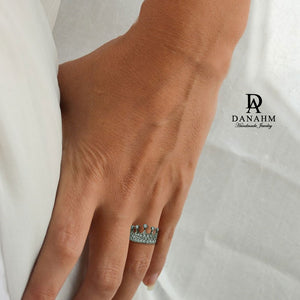 Black Silver Queen Ring with Desert Diamonds, Princess Ring, Crown Ring