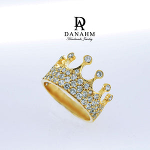 Yellow Gold Silver Queen Ring with Desert Diamonds, Princess Ring, Crown Ring