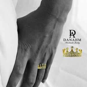 Yellow Gold Silver Queen Ring with Desert Diamonds, Princess Ring, Crown Ring